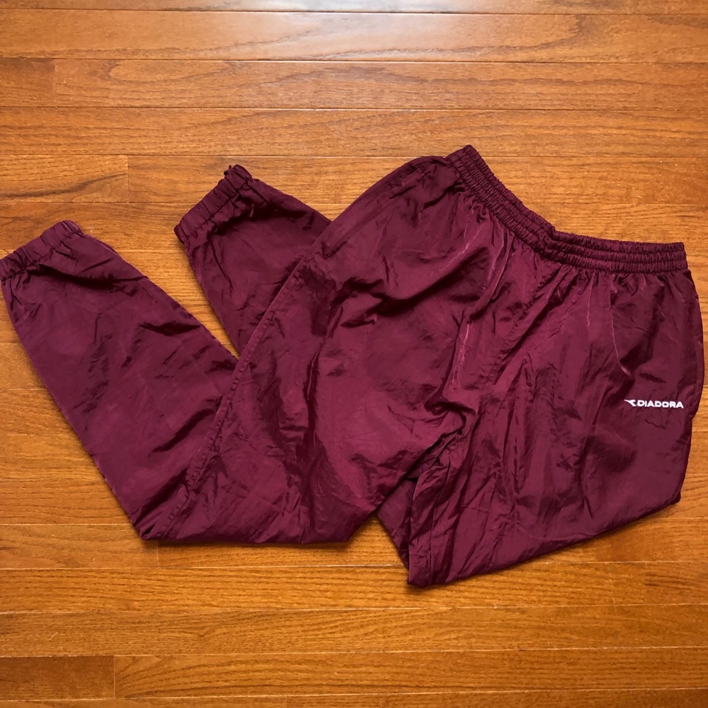 vintage diadora maroon track pants
